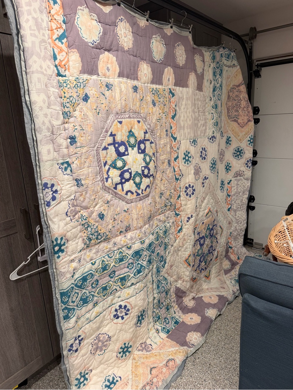 100% Cotton Patchwork Quilt - Cream, Lavender, Teal